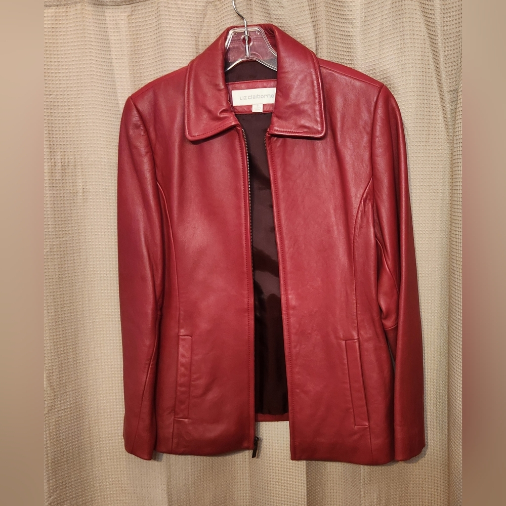 Liz Claiborne Sz Small Cherry Red Leather Coat